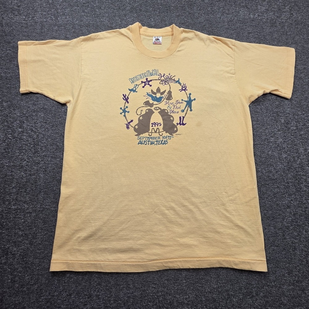 Vtg Yellow Fruit Of The Loom Shirt XL Made In USA Single Stitch Armstrong Mccall